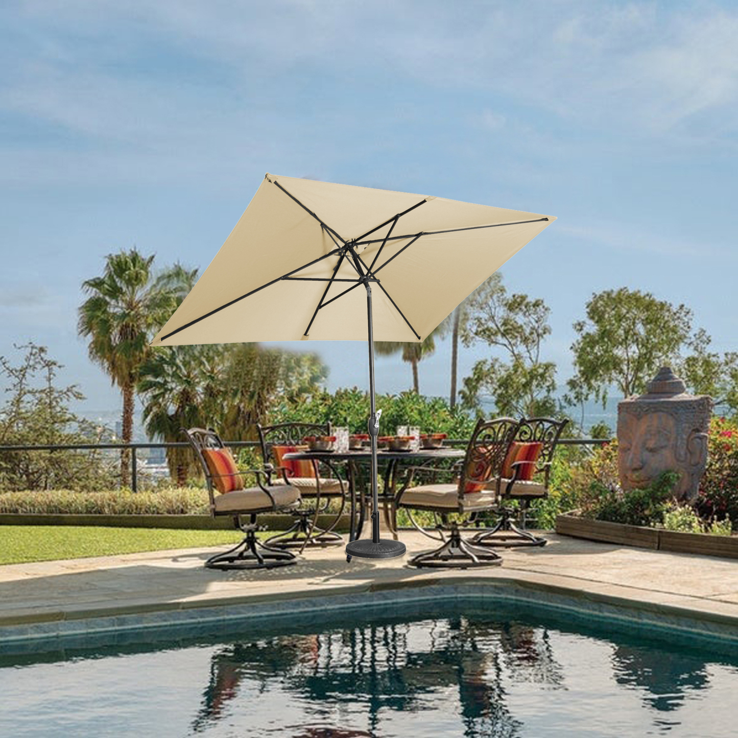 10Ft Aluminum Rectangular Market Patio Umbrella with Crank and Tilt (without Base)