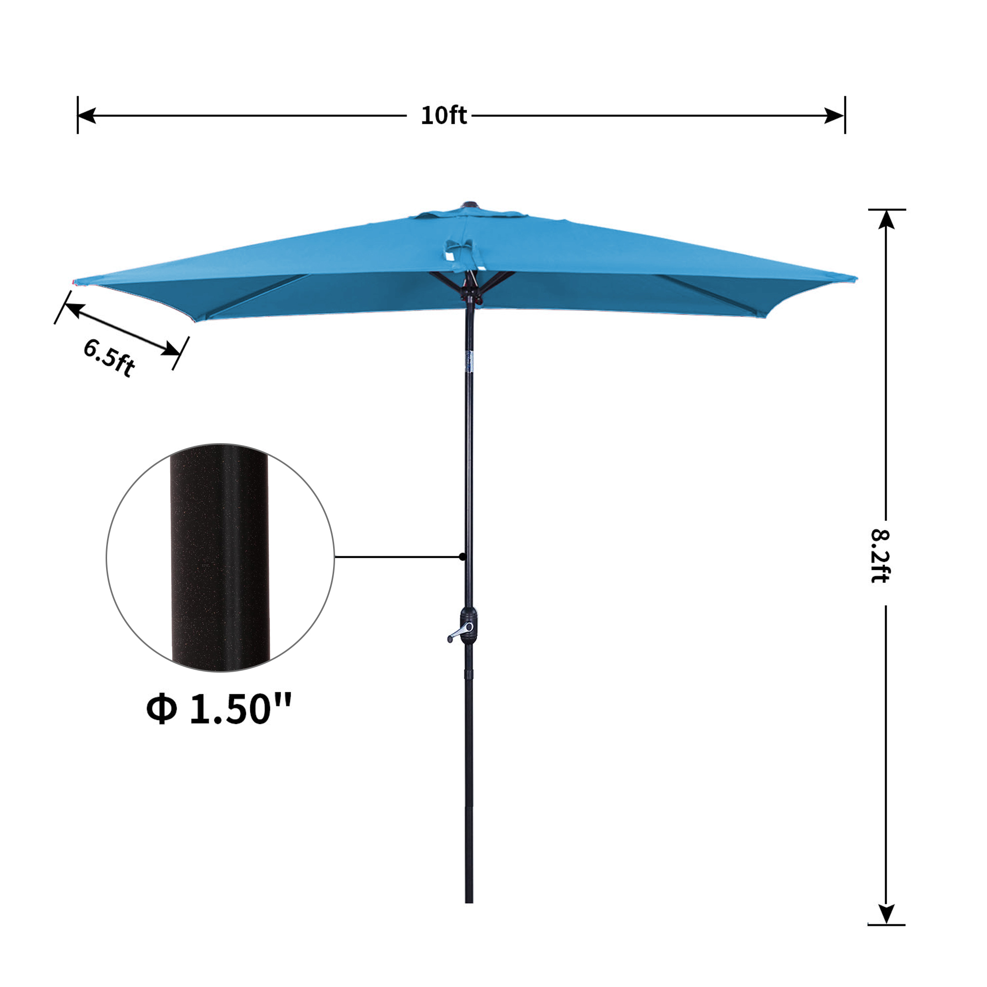 10Ft Aluminum Rectangular Market Patio Umbrella with Crank and Tilt (without Base)