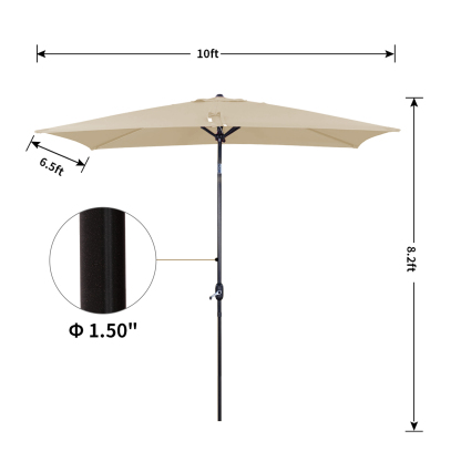 10Ft Aluminum Rectangular Market Patio Umbrella with Crank and Tilt (without Base)