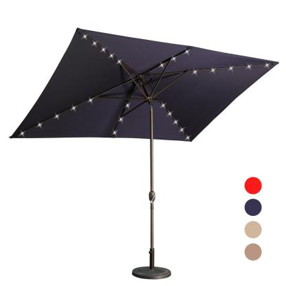 10Ft Outdoor Rectangular Umbrella with 26 Solar-Powered LED Lights, Crank and Tilt (Without Base)