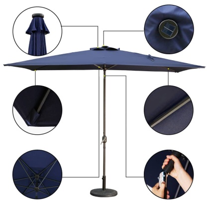 10Ft Aluminum Rectangular Market Patio Umbrella with Crank and Tilt (without Base)