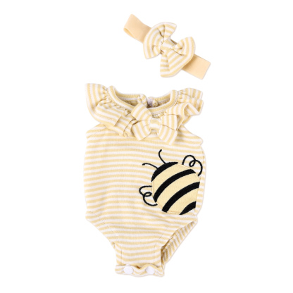 For 16" Full Body Silicone Baby Doll Yellow Striped Clothing 2-Pieces 