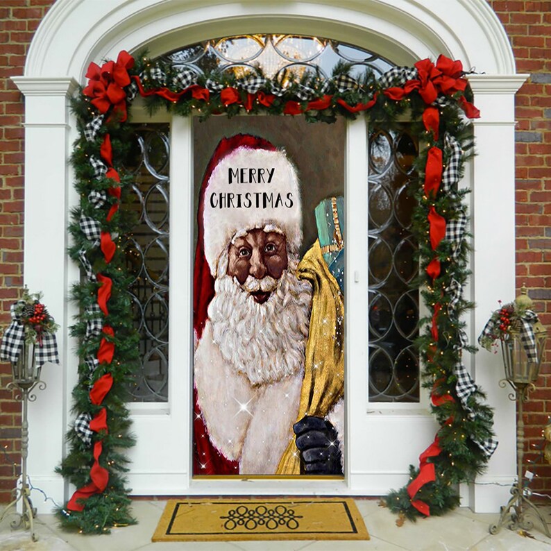 Black Santa Claus Door Cover - Christmas Door Covers - Black Santa Claus Decor - Holiday Door Covers - Black Santa Claus Decoration