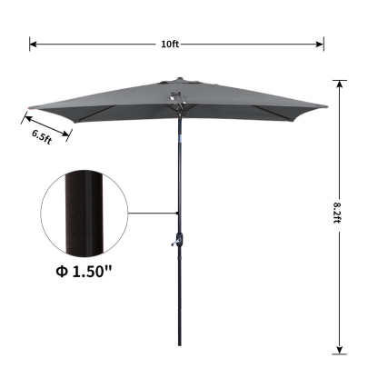 10Ft Aluminum Rectangular Market Patio Umbrella with Crank and Tilt (without Base)