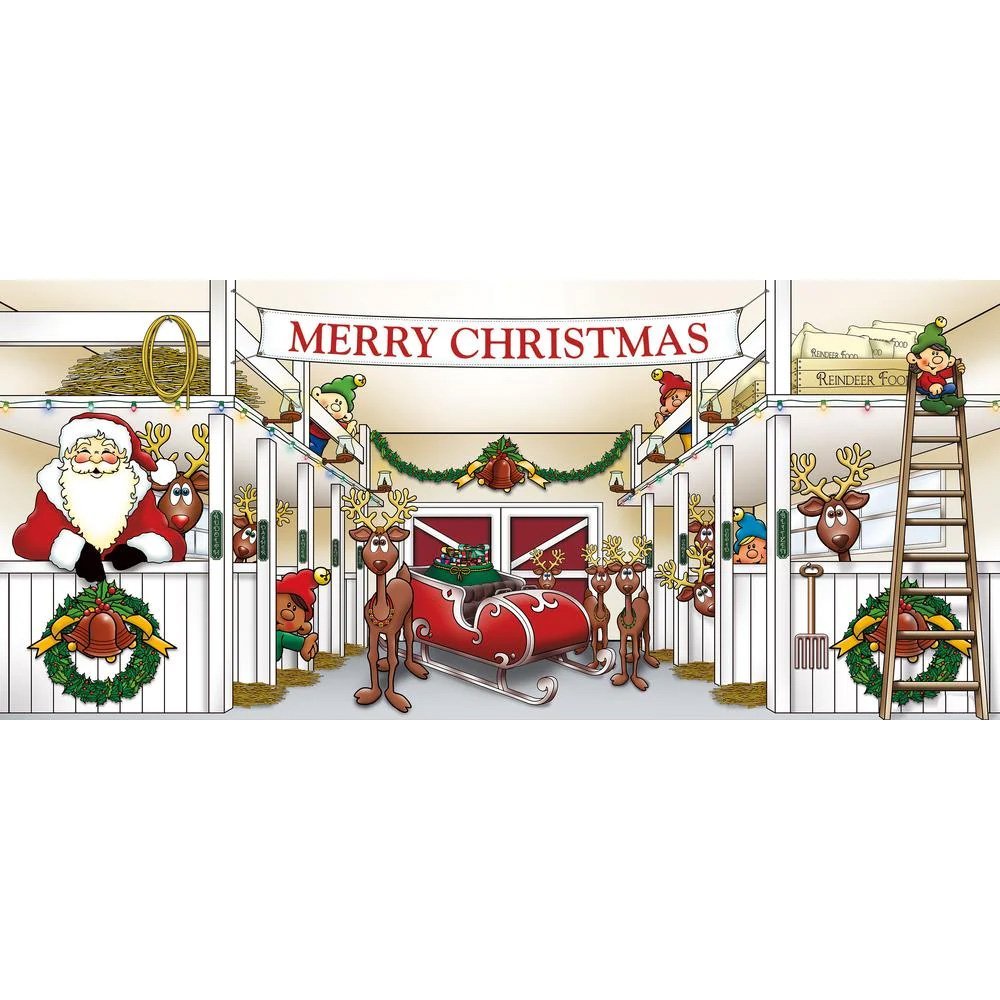 7 ft. x 16 ft. Huge Santa's Reindeer Barn Christmas Garage Door Decor Mural for Double Car Garage