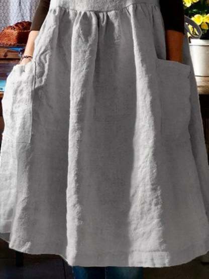 Cotton Linen Casual Solid Color With Pocket Print Dress