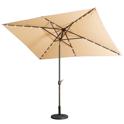 10Ft Outdoor Rectangular Umbrella with 26 Solar-Powered LED Lights, Crank and Tilt (Without Base)