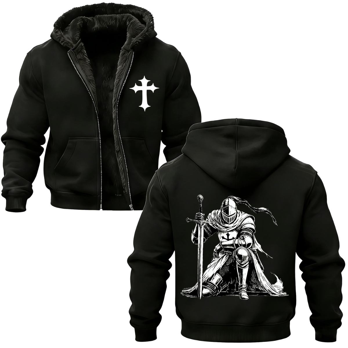 Crusader Knight Unisex  Printed Zippered Hooded Fleece Cardigan 
