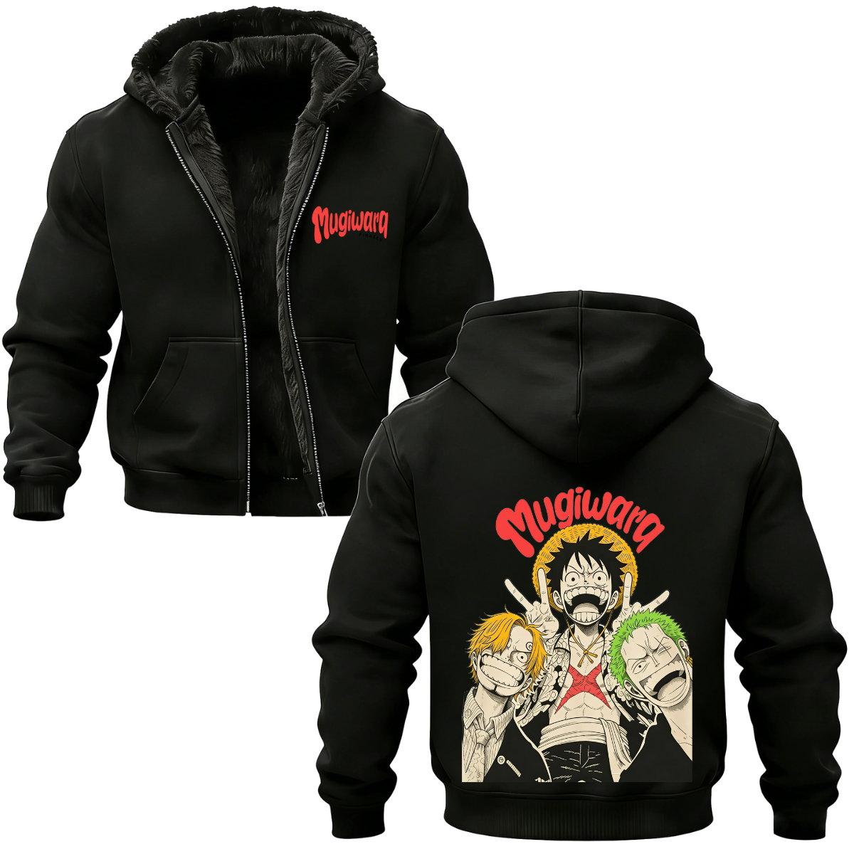  One Piece Printed Zippered Hooded Fleece Cardigan 