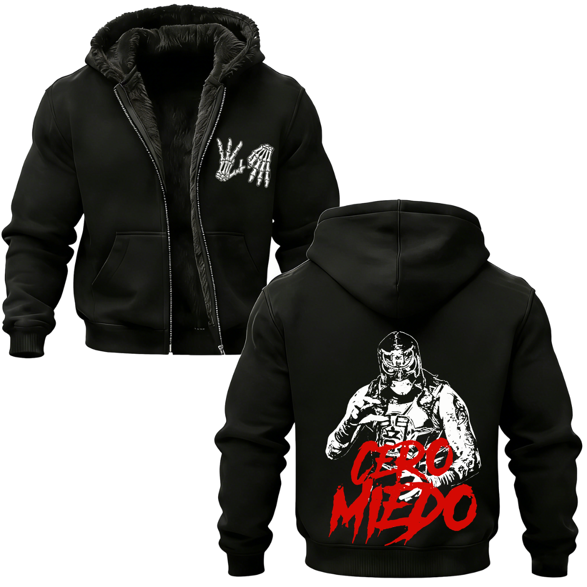 Cero Miedo，Penta El Zero Miedo Printed Zippered Hooded Fleece Cardigan 