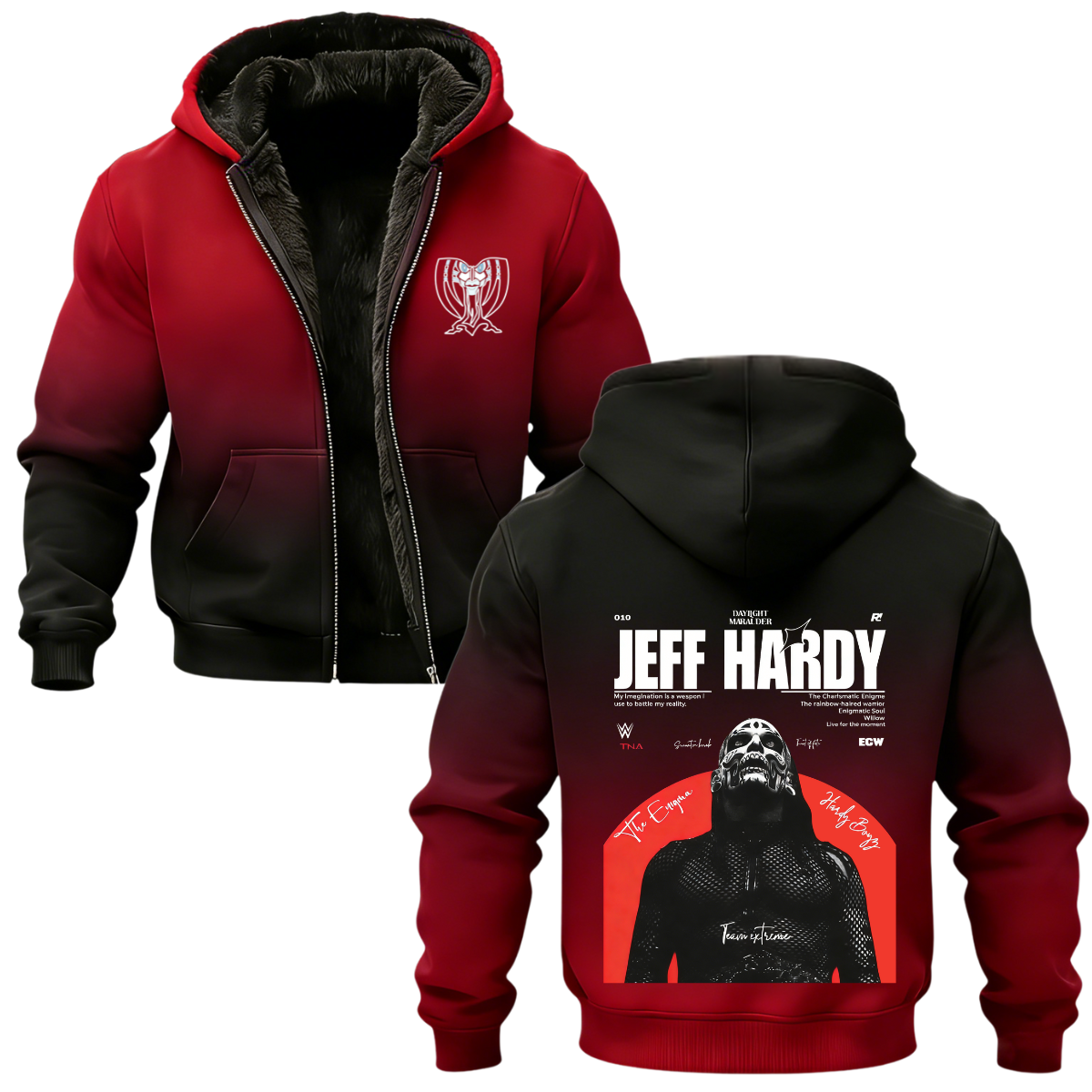  Jeff Hardy Printed Zippered Hooded Fleece Cardigan