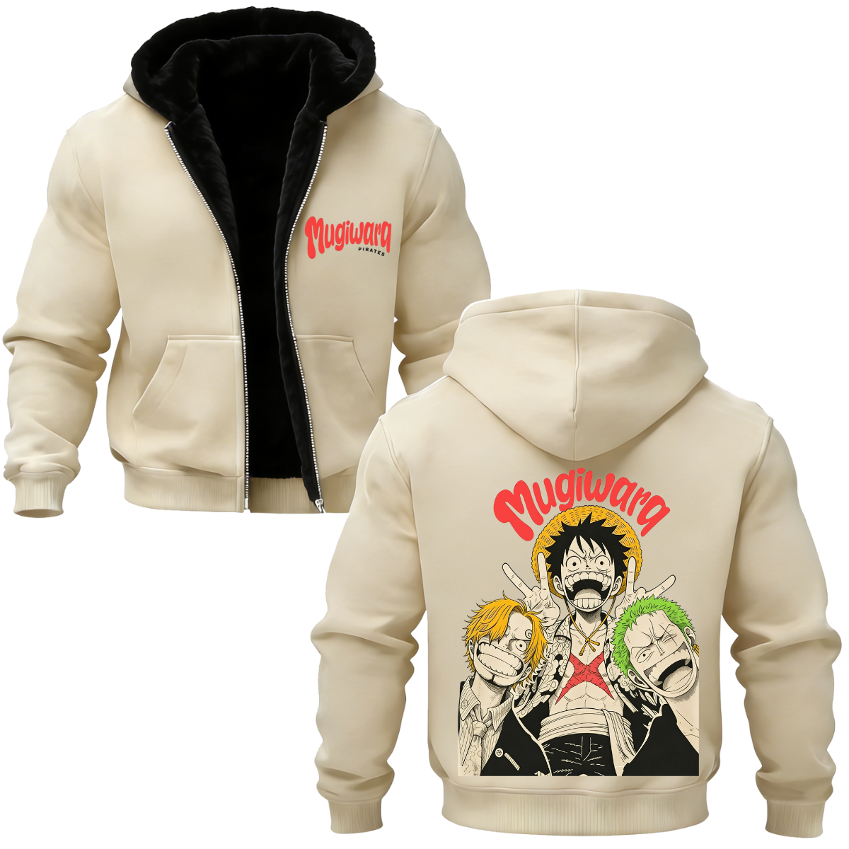  One Piece Printed Zippered Hooded Fleece Cardigan