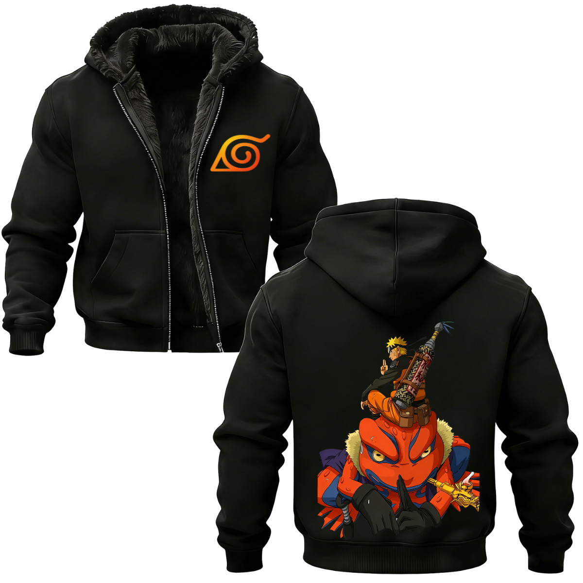 Naruto Printed Zippered Hooded Fleece Cardigan