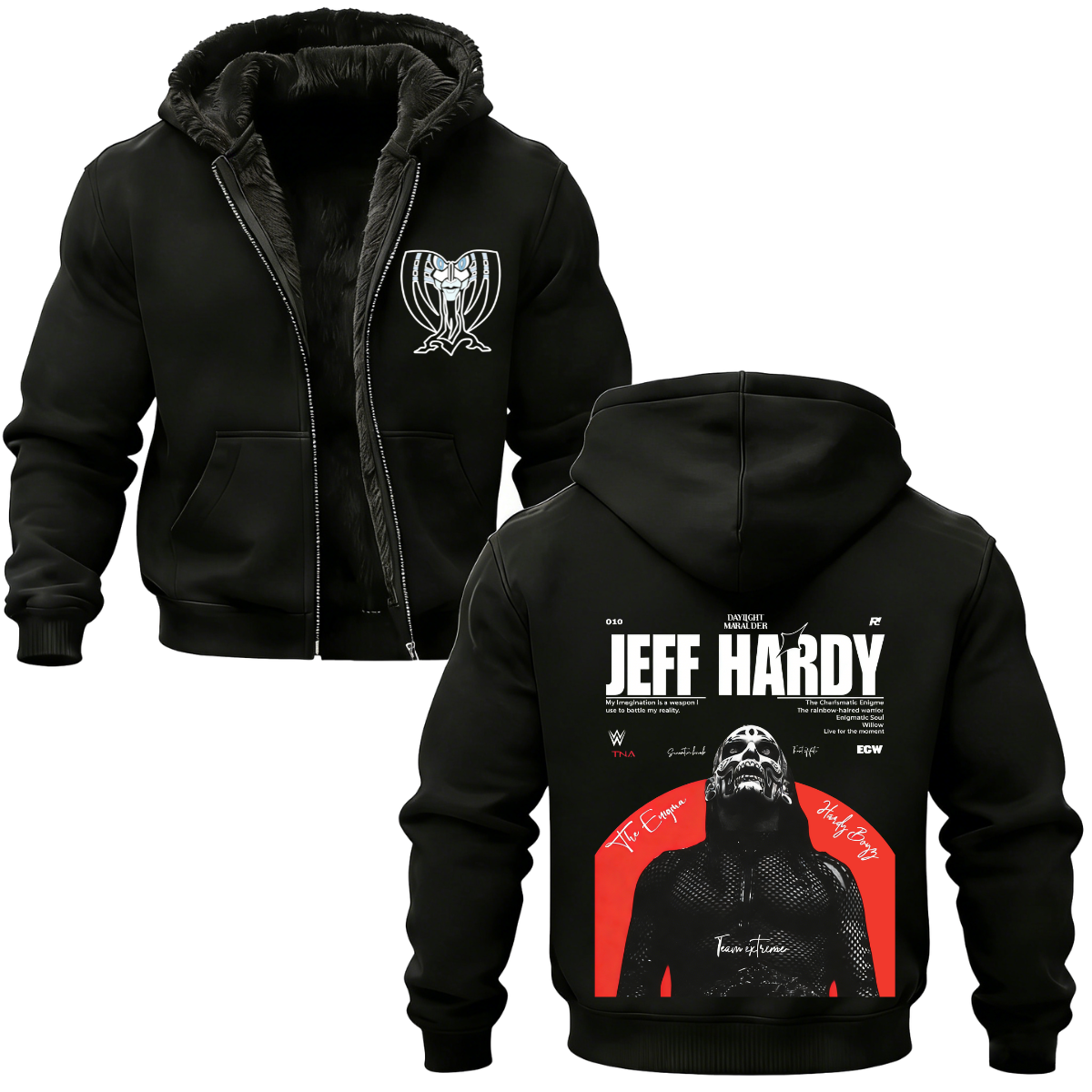  Jeff Hardy Printed Zippered Hooded Fleece Cardigan 