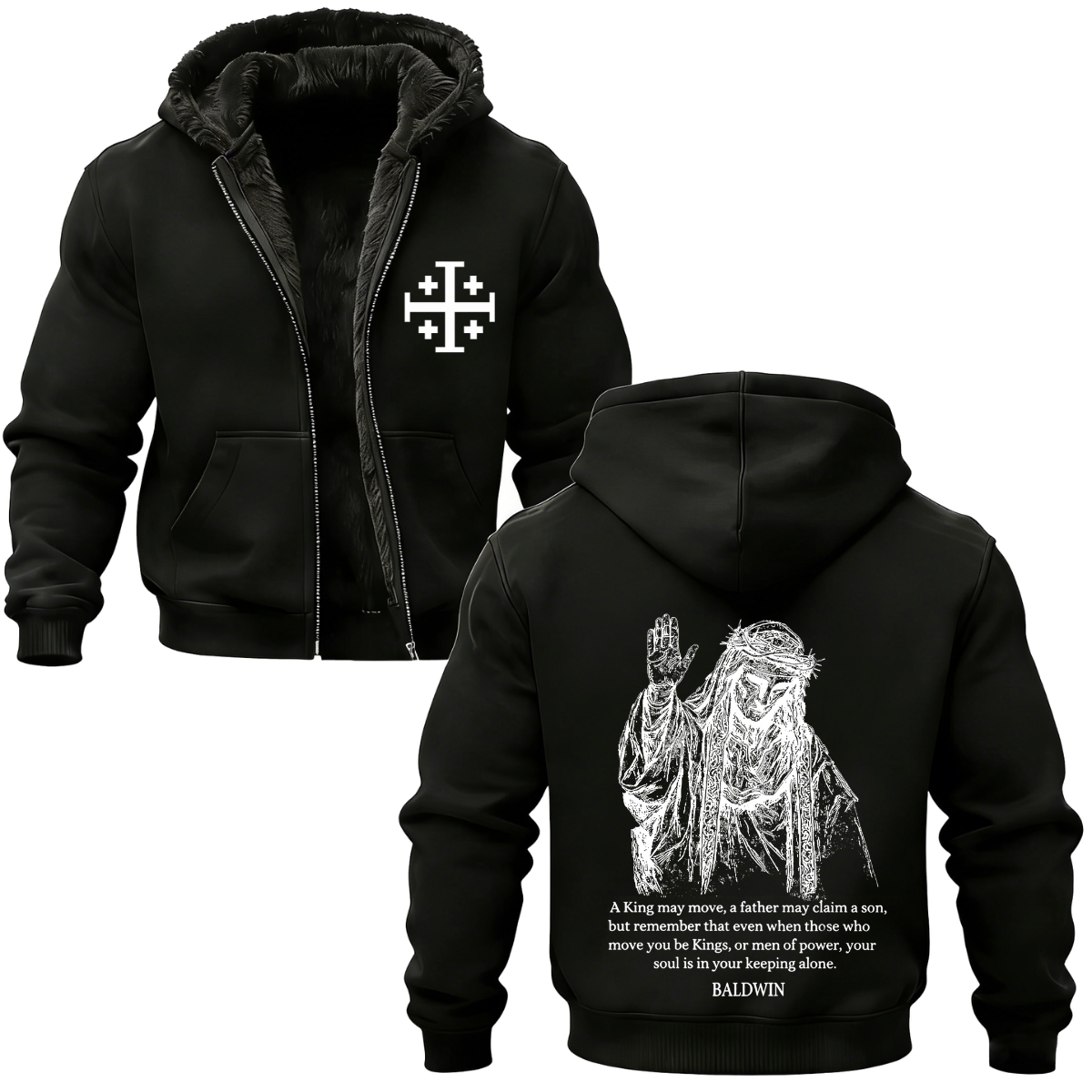 Baldwin IV Vintage Printed Zippered Hooded Fleece Cardigan 