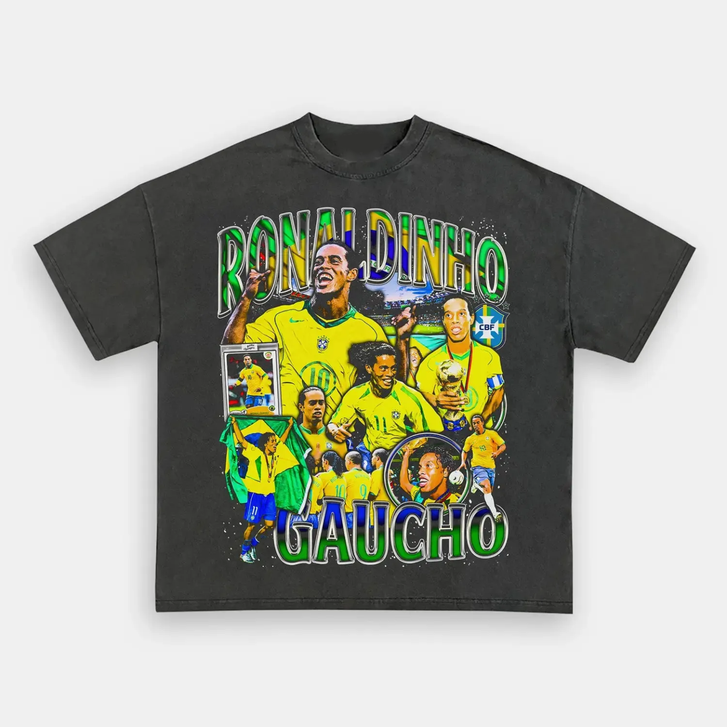 Unisex-Adult Ultra Cotton Washed T-Shirt Graphic RONALDINHO TEE