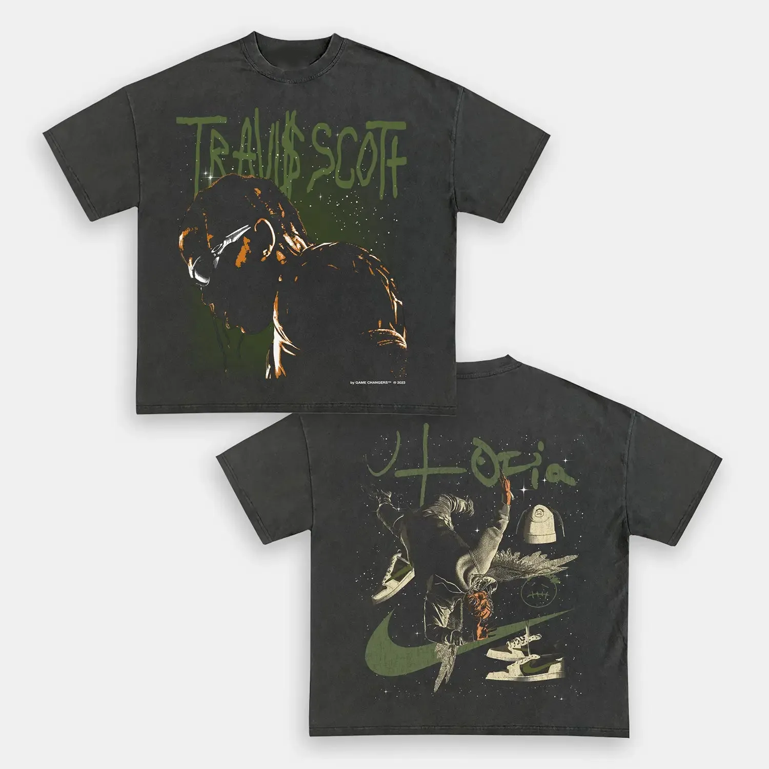 Unisex-Adult Ultra Cotton Washed T-Shirt Graphic  TRAVIS SCOTT UTOPIA 2 TEE 