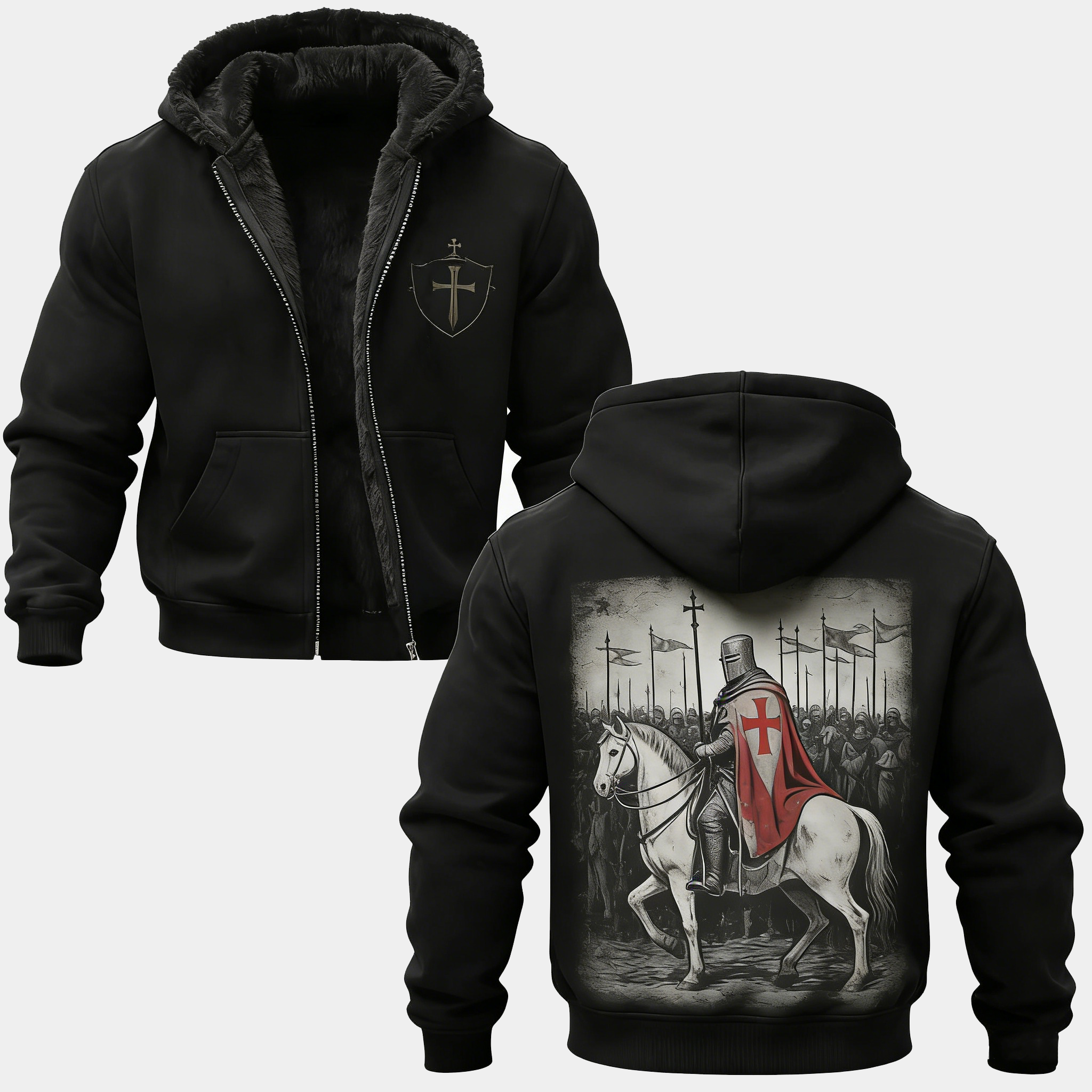 Baldwin IV Vintage Printed Zippered Hooded Fleece Cardigan 