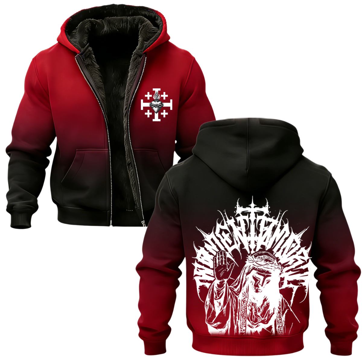 Baldwin IV Vintage Printed Zippered Hooded Fleece Cardigan 