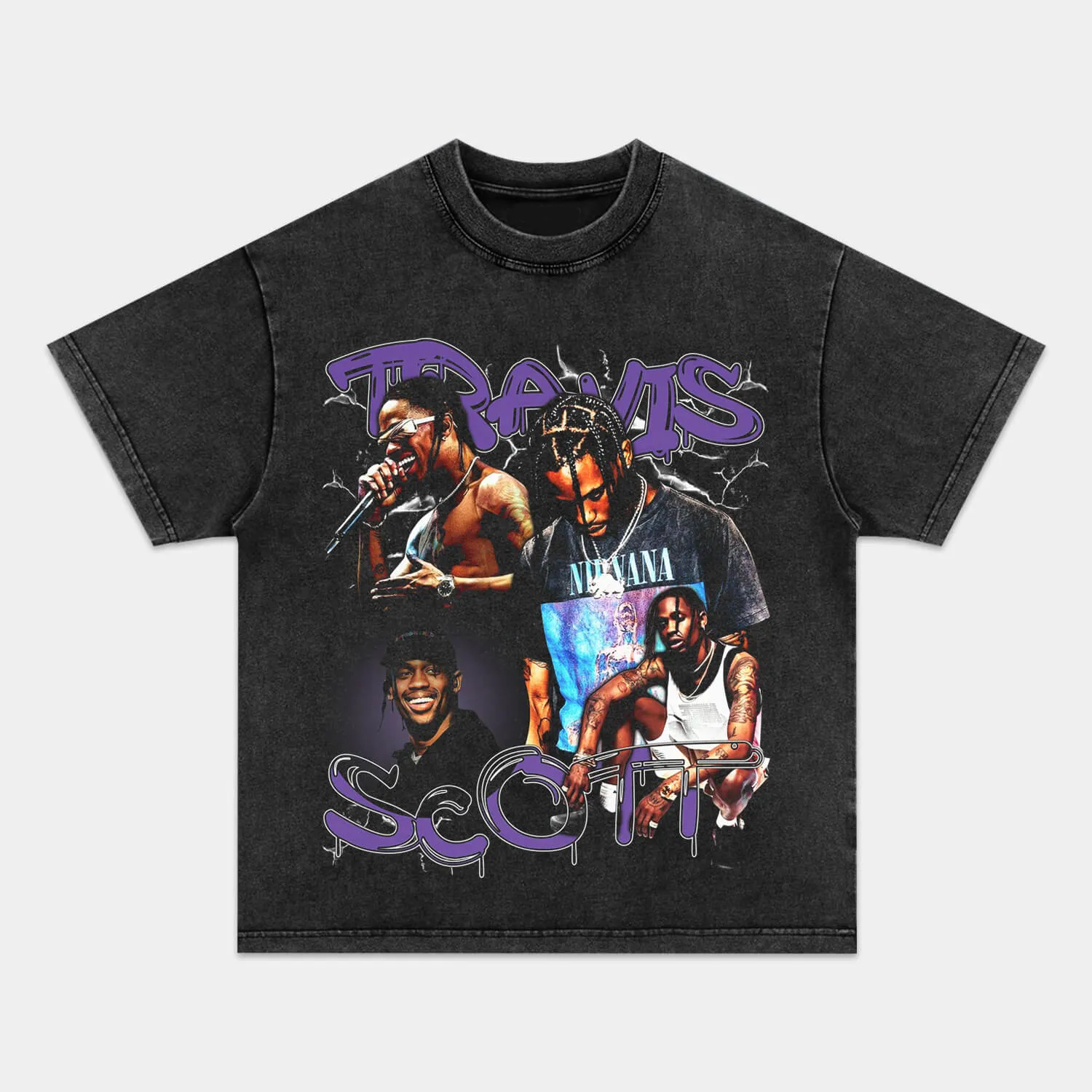 Unisex-Adult Ultra Cotton Washed T-Shirt Graphic  TRAVIS SCOTT TEE 2 