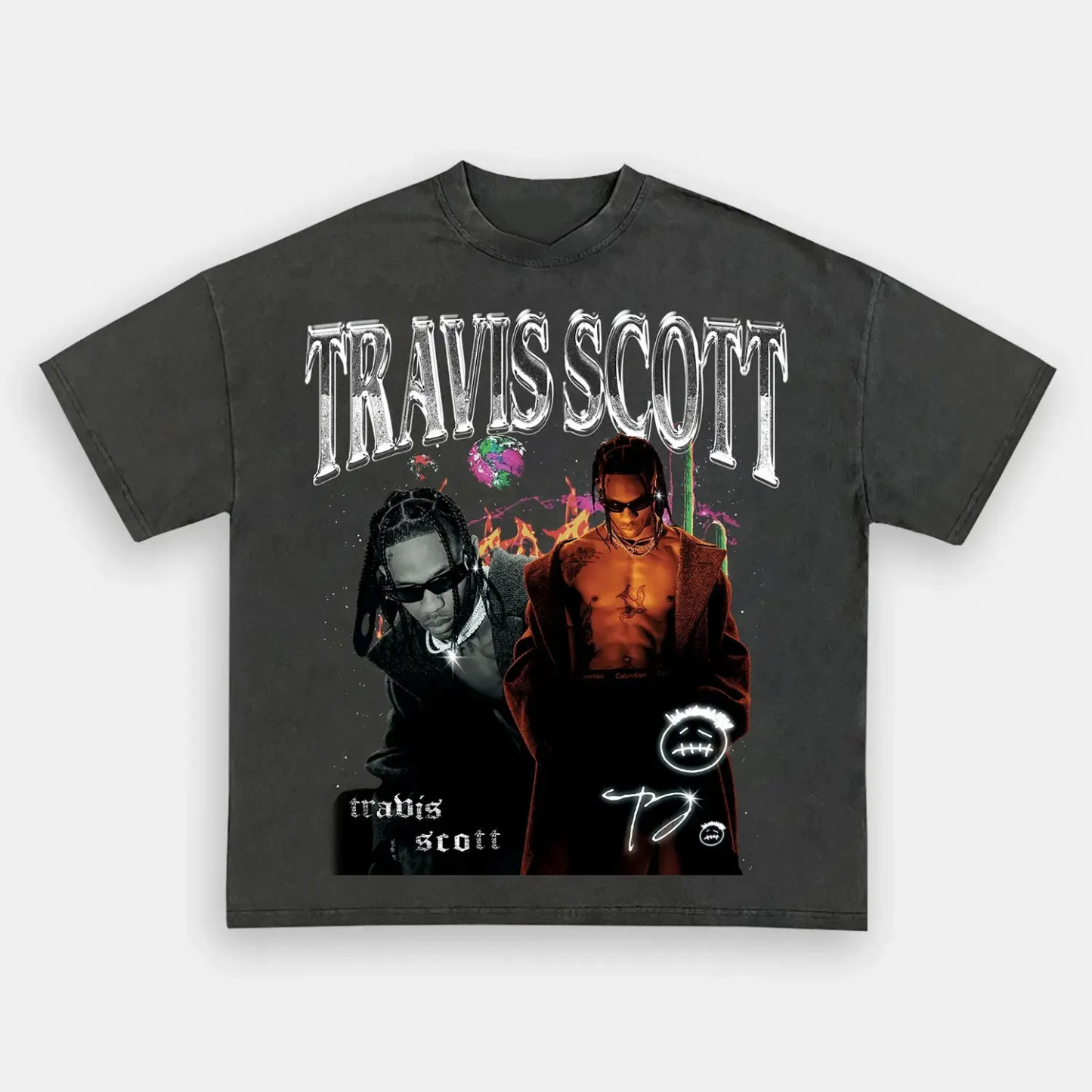 Unisex-Adult Ultra Cotton Washed T-Shirt Graphic Travis Scott Tee
