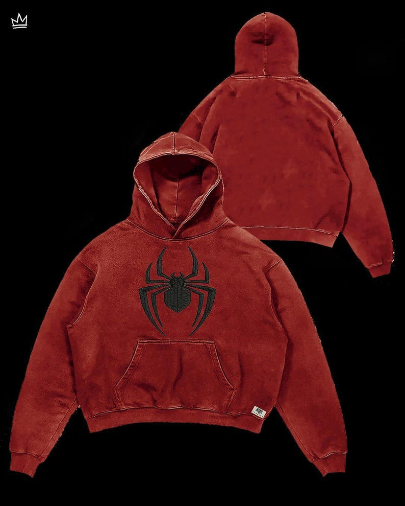 Cute Spider Retro Print Washed Hoodie