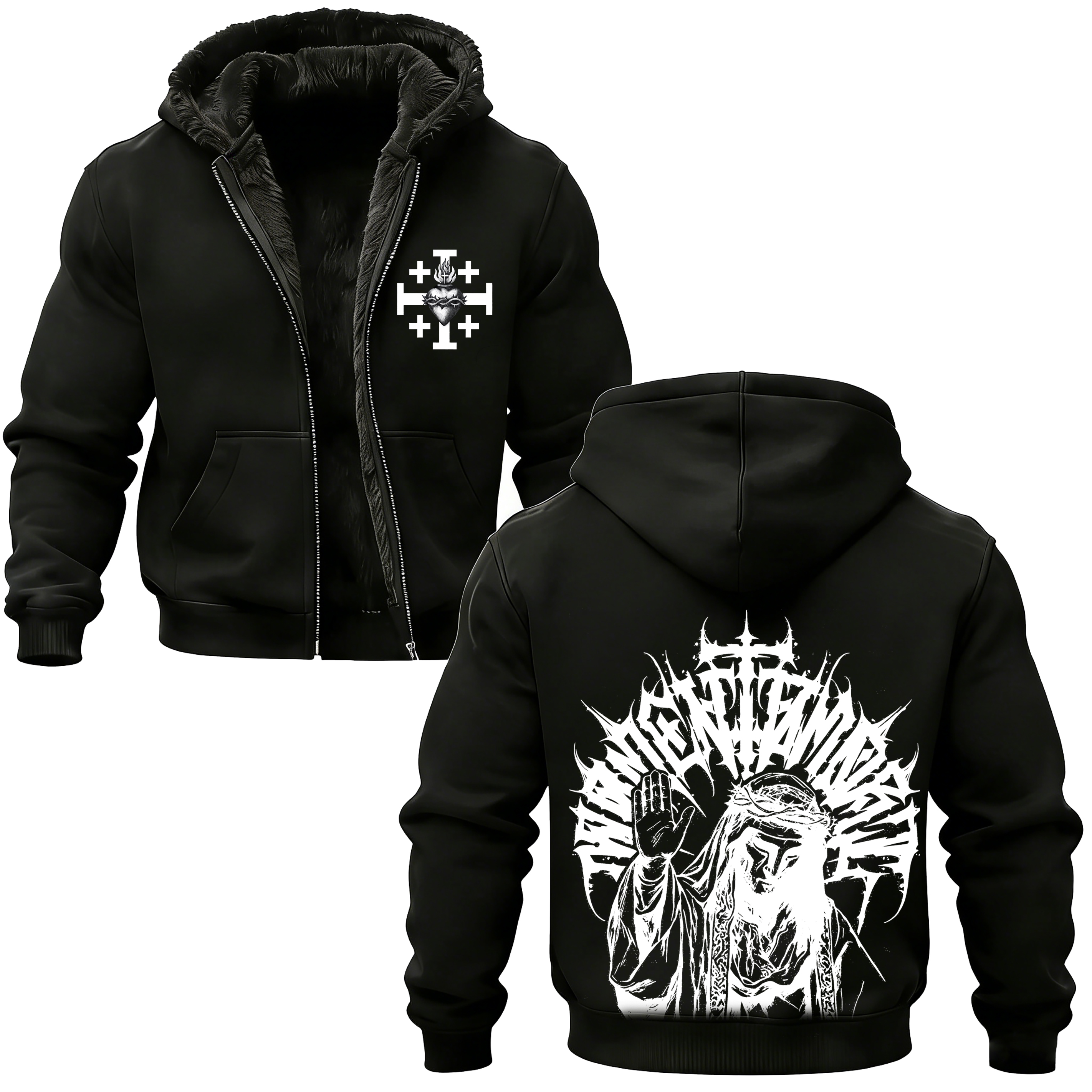 Baldwin IV Vintage Printed Zippered Hooded Fleece Cardigan 