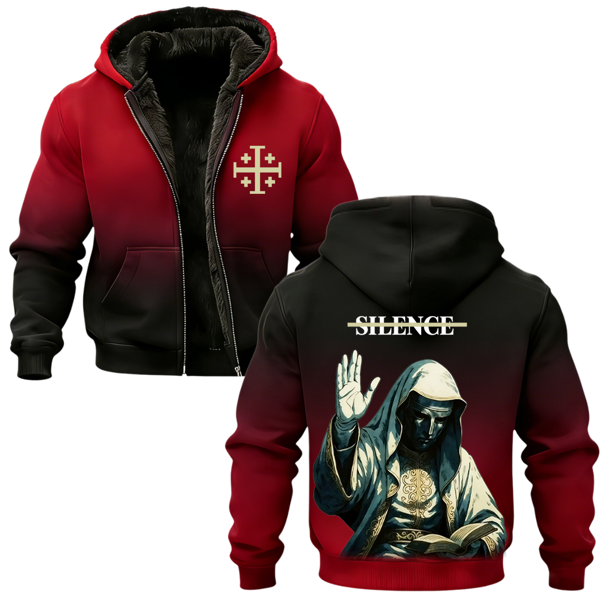 Baldwin IV Vintage Printed Zippered Hooded Fleece Cardigan 