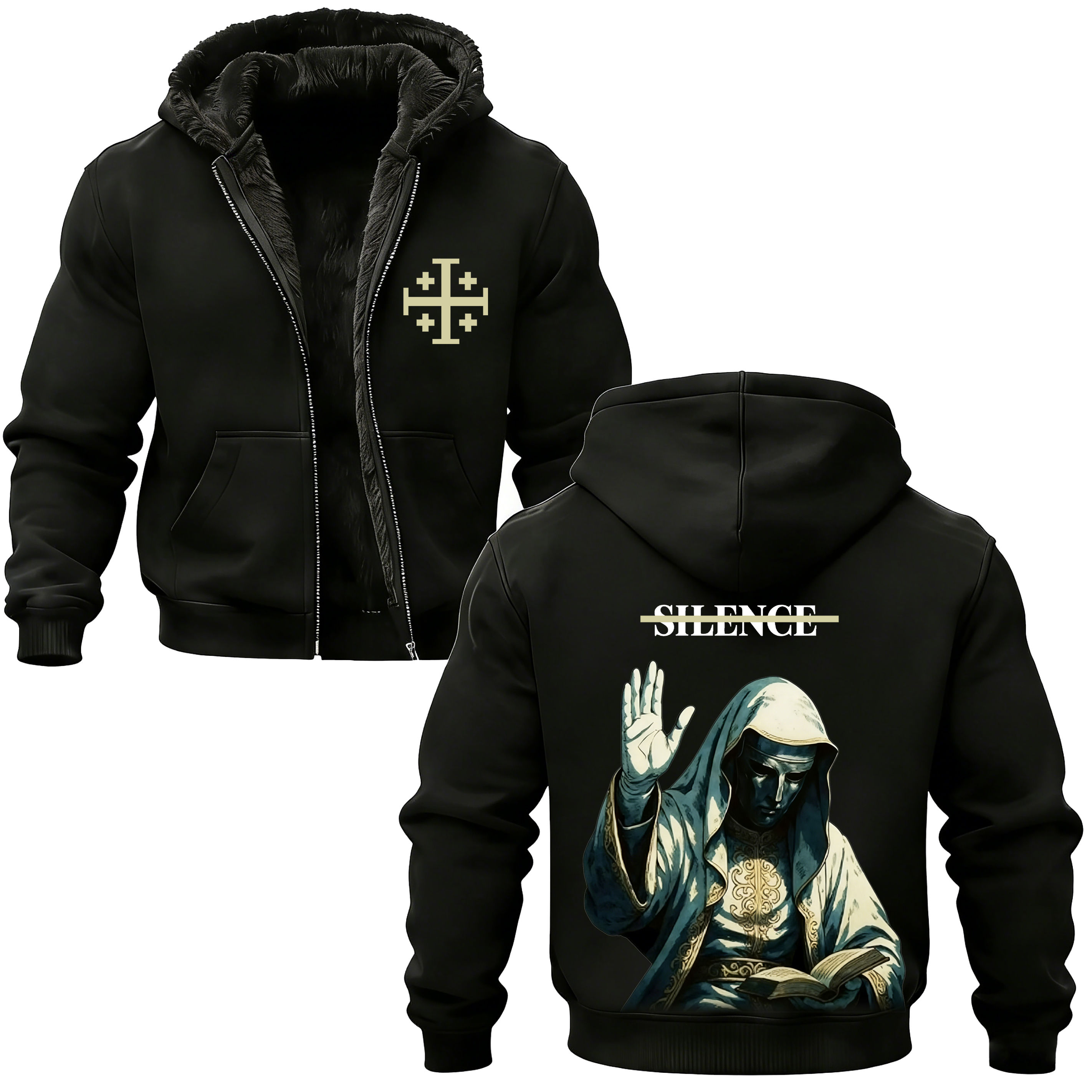 Baldwin IV Vintage Printed Zippered Hooded Fleece Cardigan 