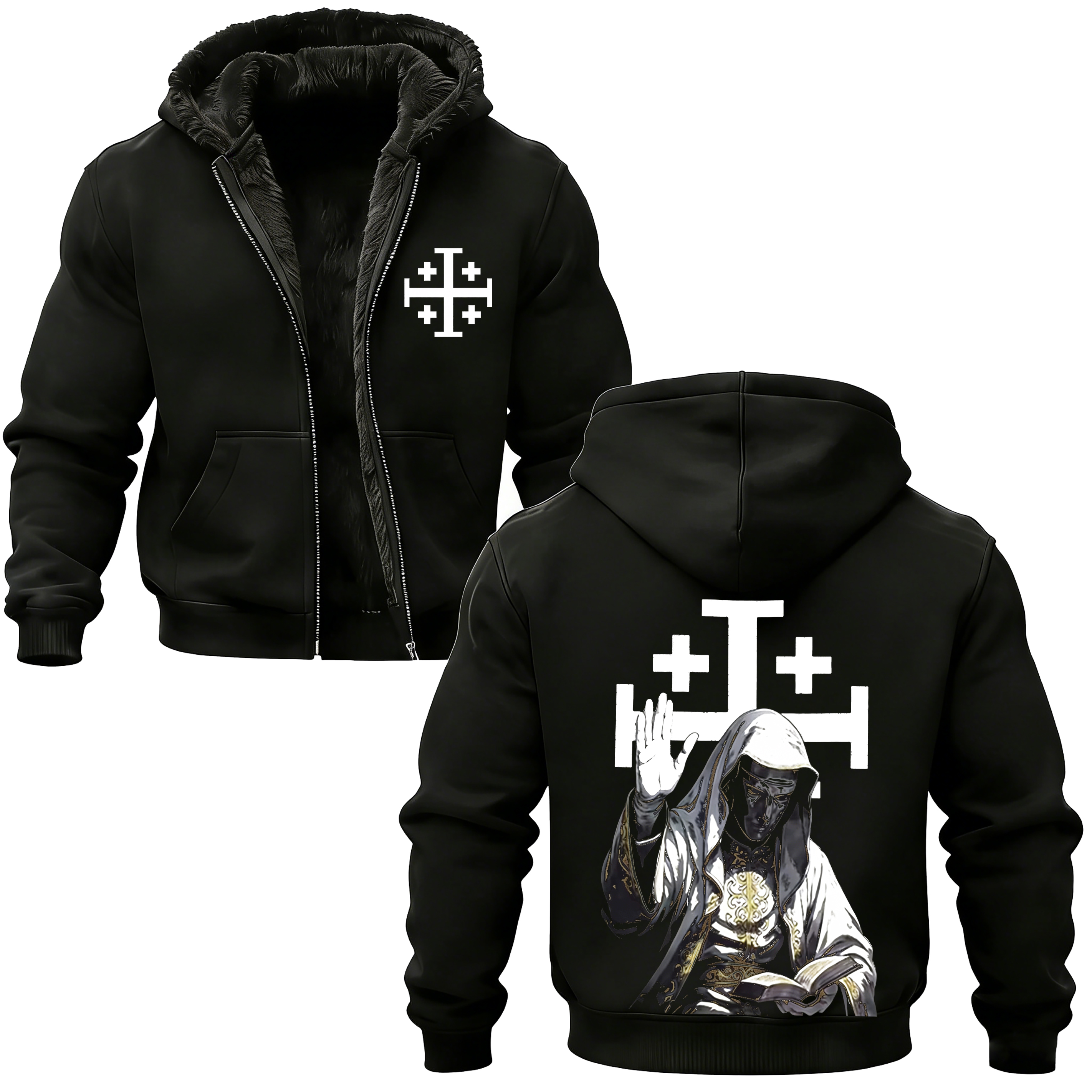 Baldwin IV Vintage Printed Zippered Hooded Fleece Cardigan 