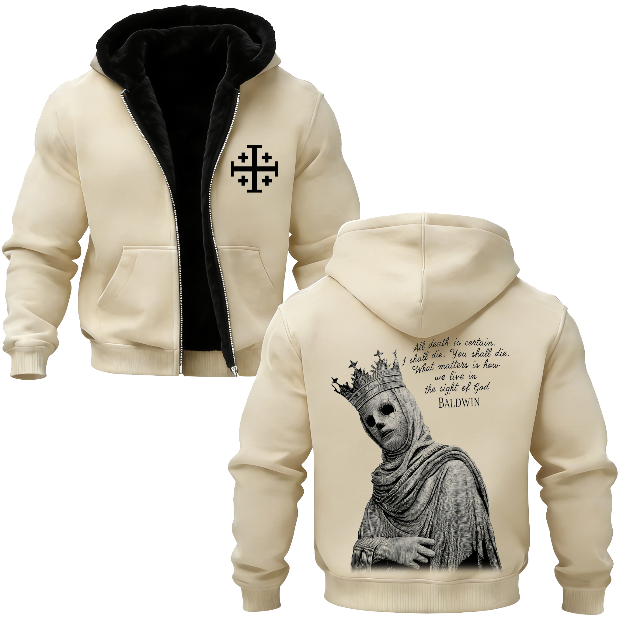 Baldwin IV Vintage Printed Zippered Hooded Fleece Cardigan 