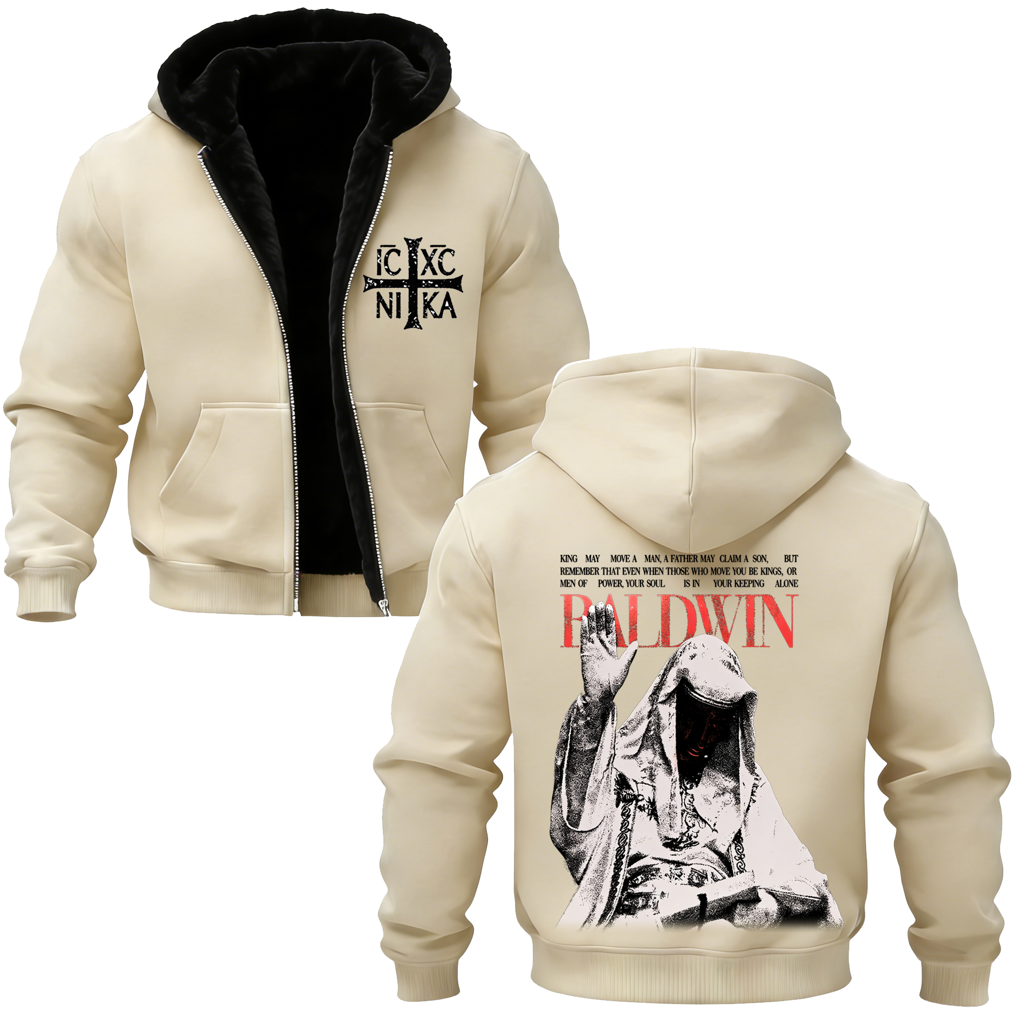 Baldwin IV Vintage Printed Zippered Hooded Fleece Cardigan 