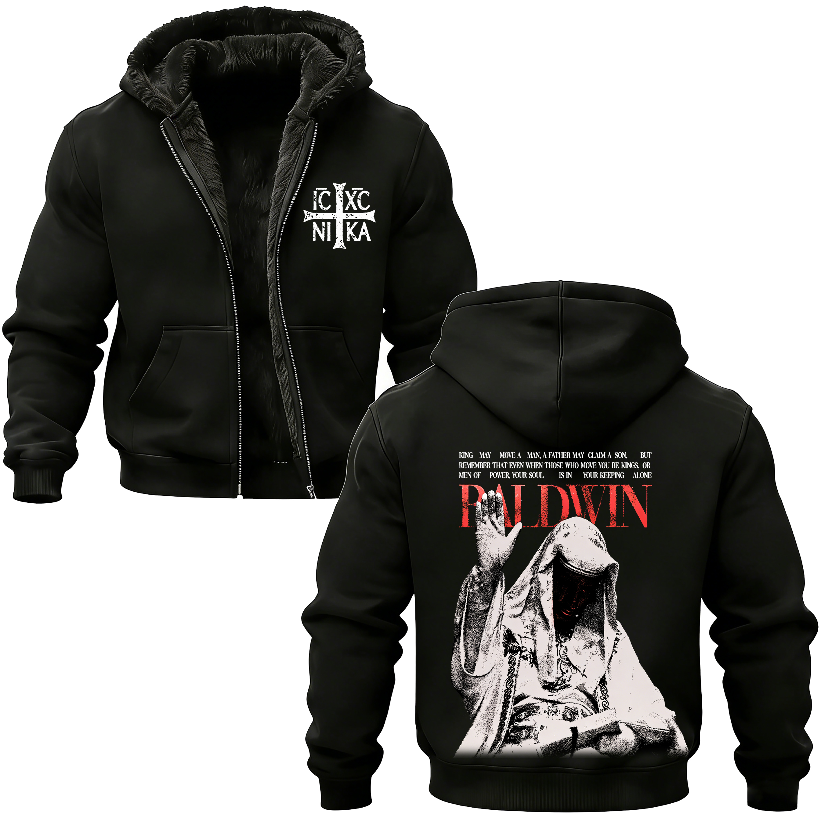 Baldwin IV Vintage Printed Zippered Hooded Fleece Cardigan 