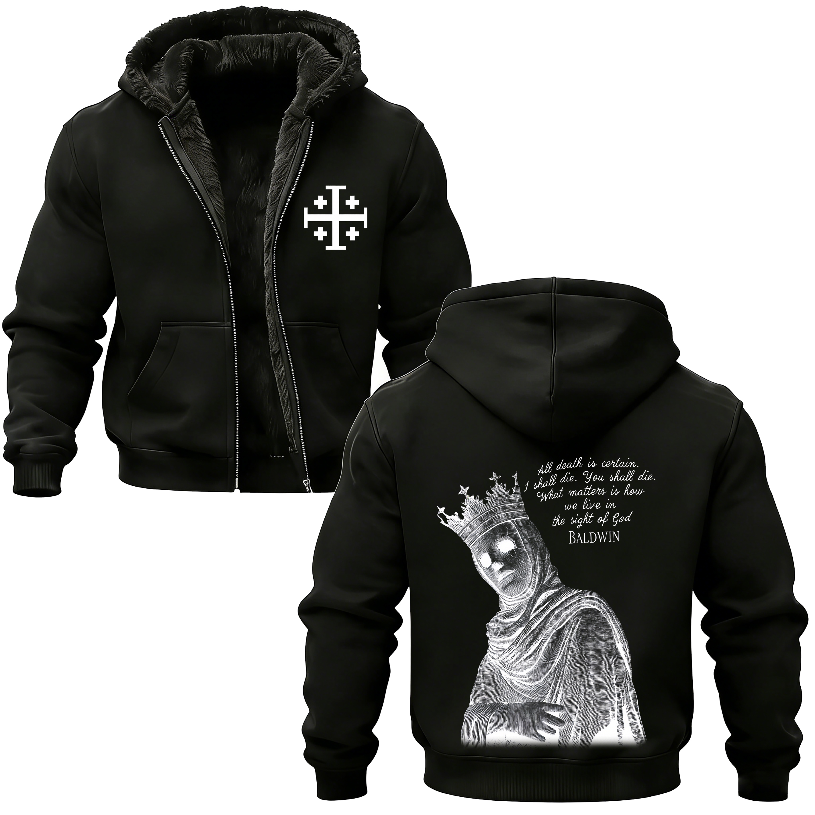 Baldwin IV Vintage Printed Zippered Hooded Fleece Cardigan 