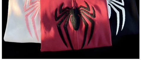 Cute Spider Retro Embroidered Matching Zipper Hoodie