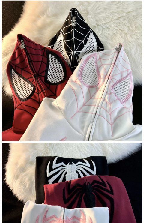 Cute Spider Retro Embroidered Matching Zipper Hoodie