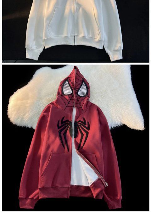 Cute Spider Retro Embroidered Matching Zipper Hoodie