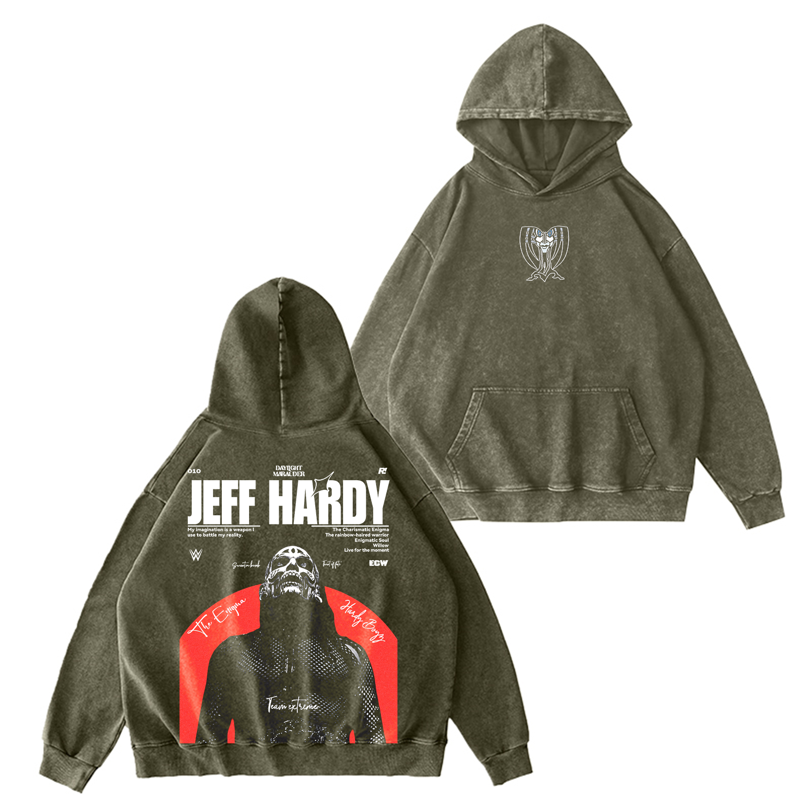 Jeff Hardy Enigma Vintage Wrestling Unisex Washed Hoodie