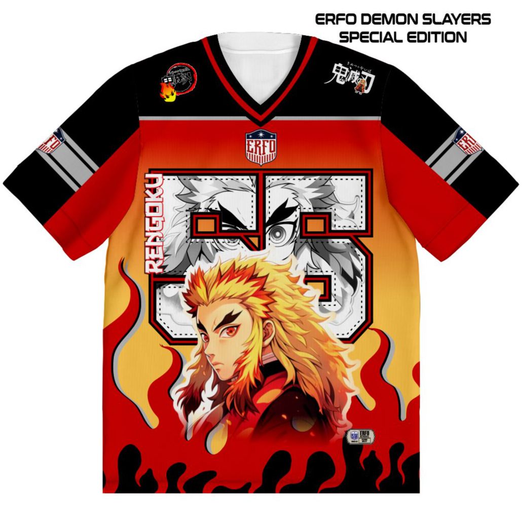 Anime Demon Slayer Jersey Oversize Rengoku Kyojuro No 55 Kimetsu No Yaiba Kaos 