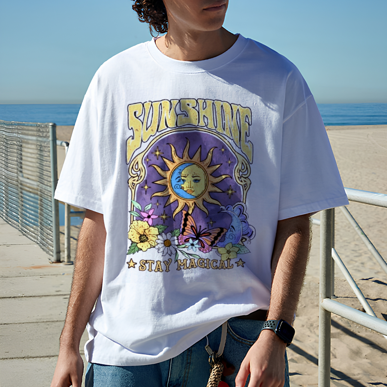 Cotton T-Shirt | Hippie Sun Casual Short Sleeve | TIDESENCE