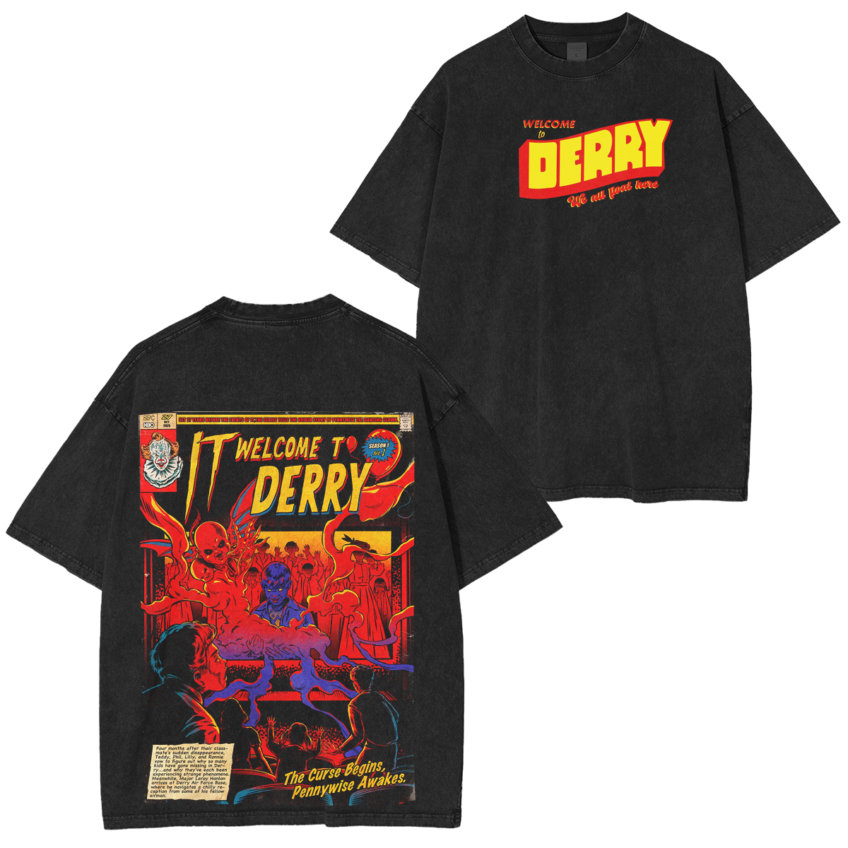 It Welcome To Derry The Curse Begins Pennywise Awakes Unisex Washed T-shirt/Crewneck/Hoodie