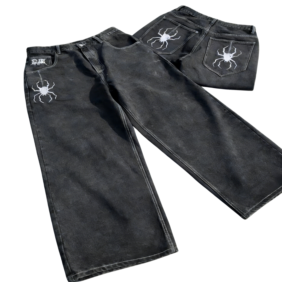 Spider Embroidered Jeans Streetwear 