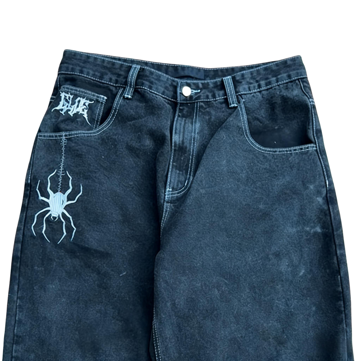 Spider Embroidered Jeans Streetwear 
