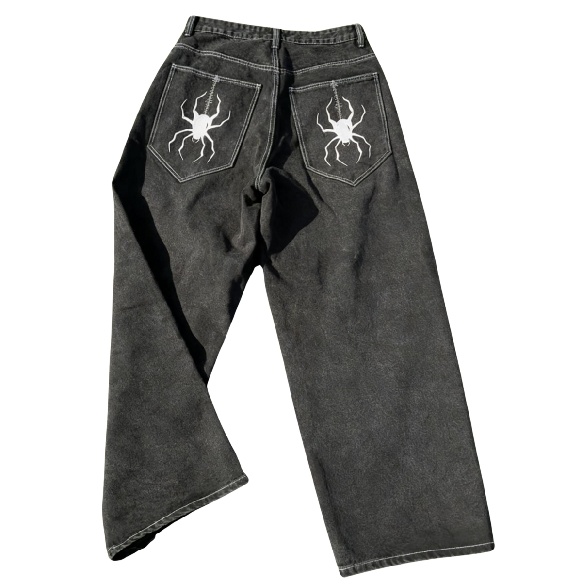 Spider Embroidered Jeans Streetwear 