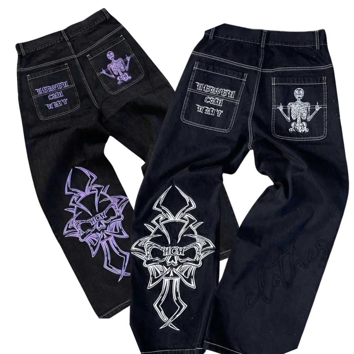Spider Embroidered Jeans Streetwear 
