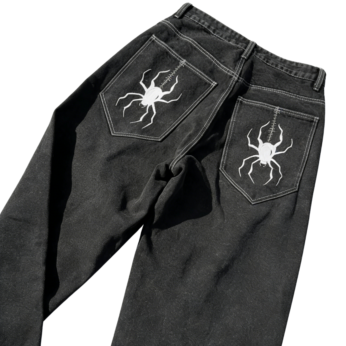 Spider Embroidered Jeans Streetwear 