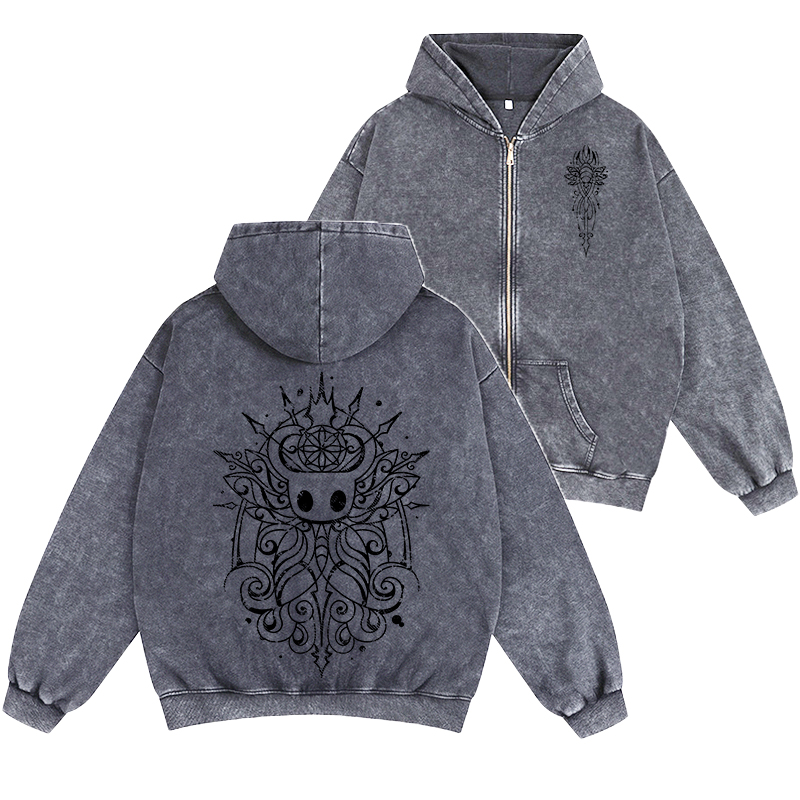 Hollow Knight Embrace The Void Unisex Washed Zip Up Hoodie
