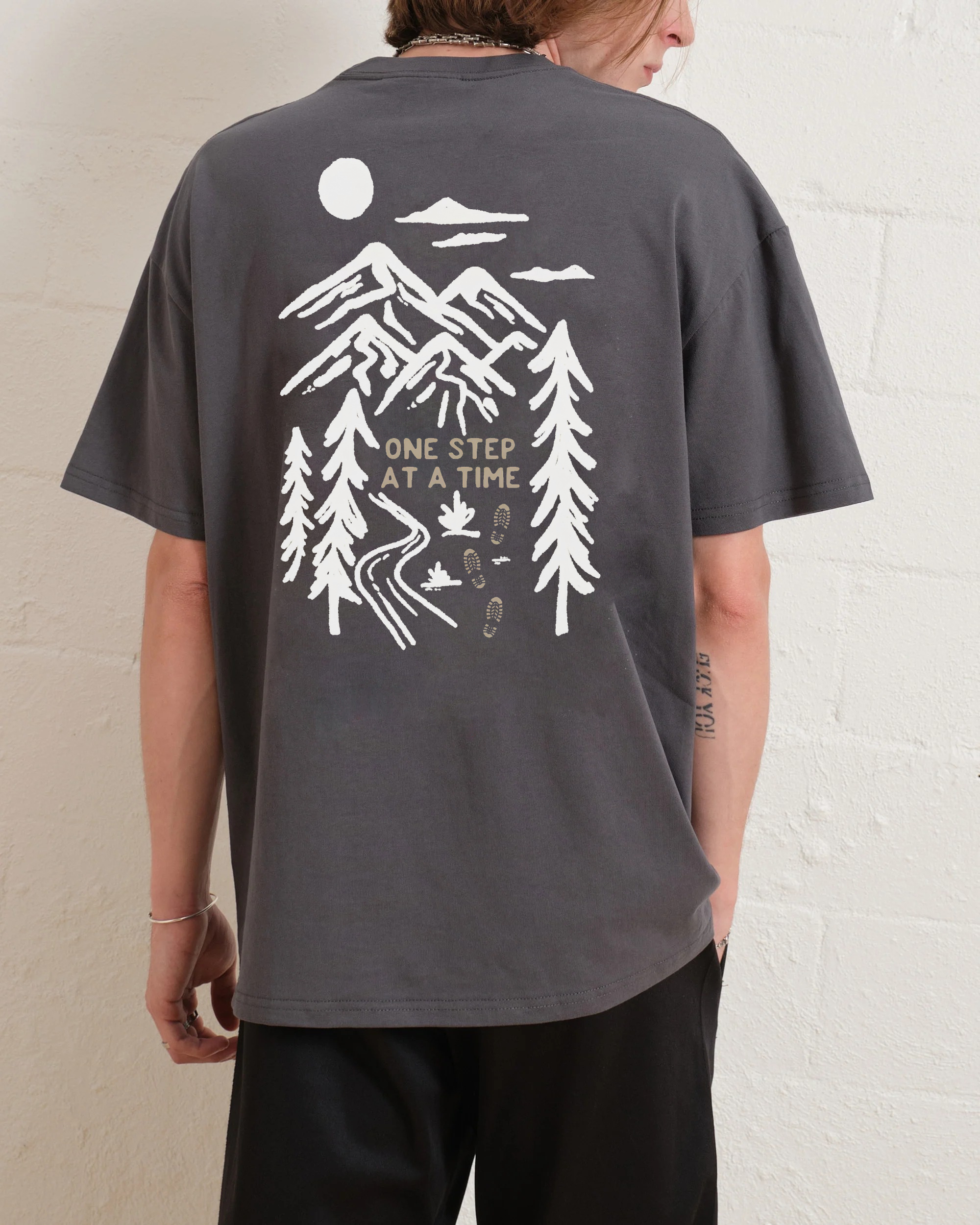 Cotton T-Shirt | Forest One Step At a Time Casual Tee | TIDESENCE