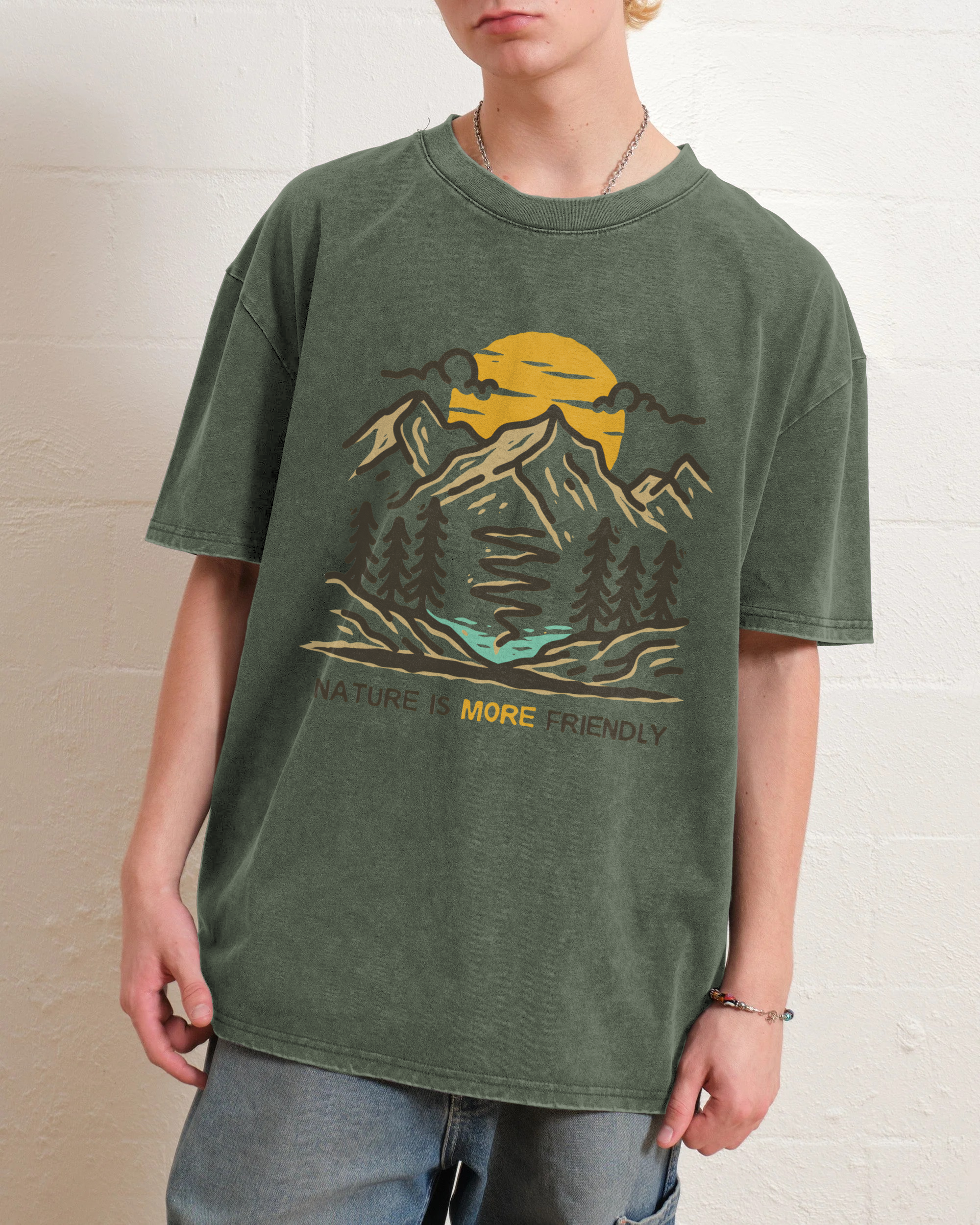 Washed T-Shirt | Forest Nature Is More Friendly Unisex Fit TEE | TIDESNECE