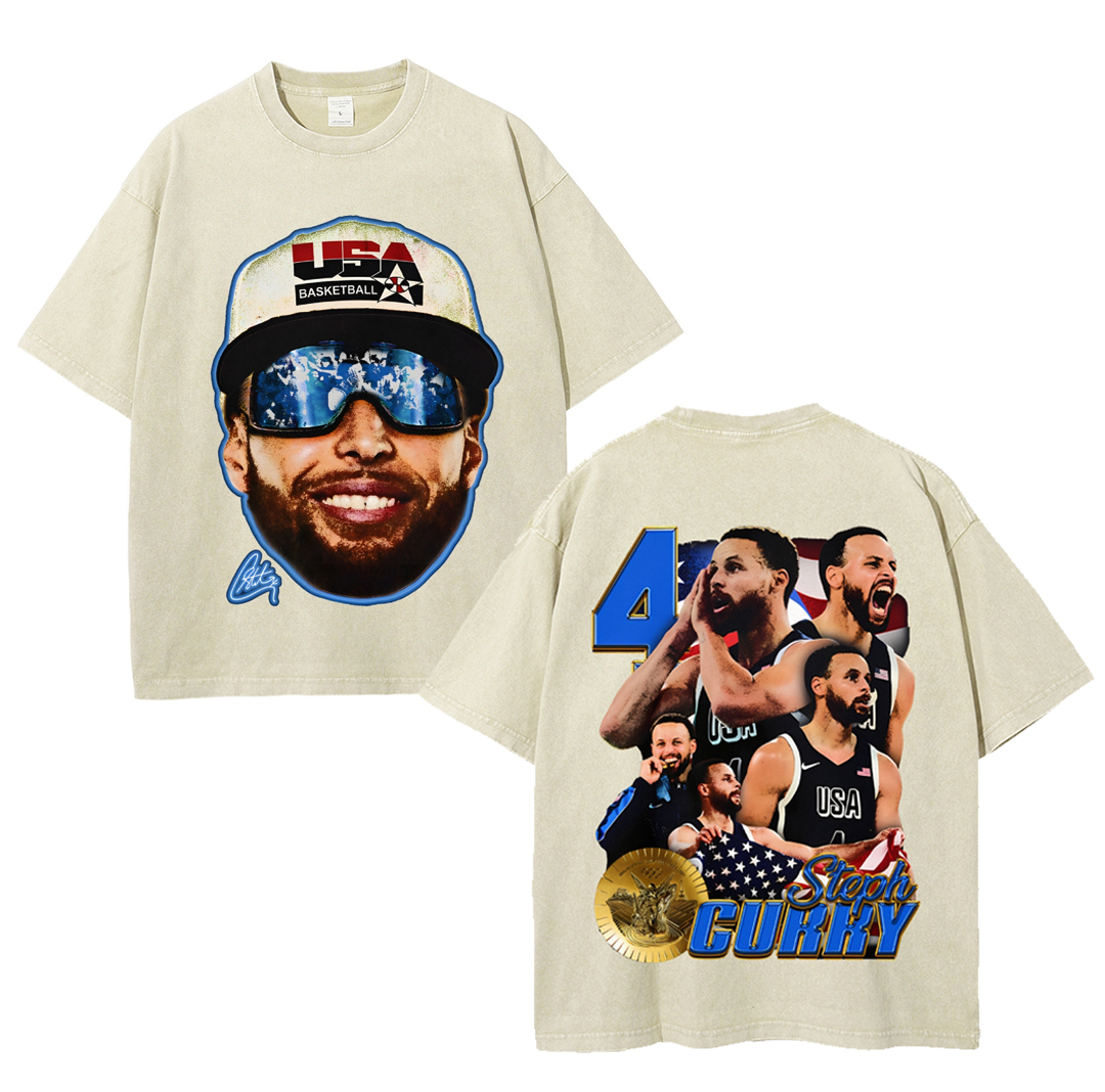 Unisex-Adult Ultra  Washed T-Shirt Graphic "Chef Curry" Team USA Big Face T-Shirt